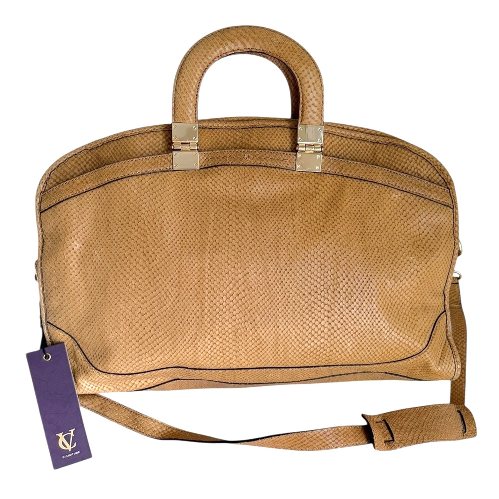 Vince Camuto Signature Anna Satchel Handbag Mica Camel Embossed Leather NEW